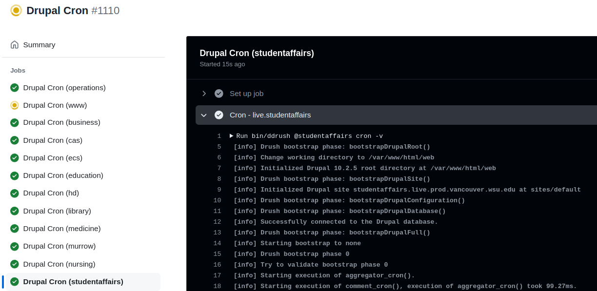 Drupal Cron running on GitHub Actions with Multisite.