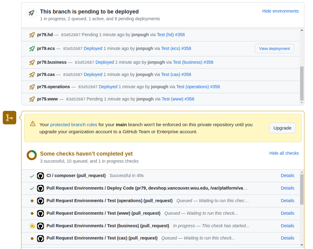 GitHub Pull Request showing Deployments.